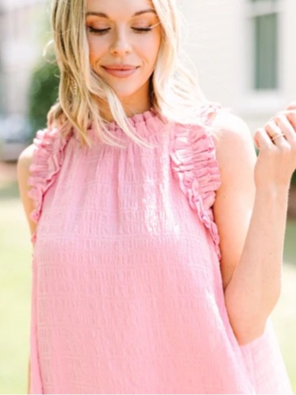 Aura Pink Ruffle Sleeve Mini Dress Loose Fit High Neck Women’s Size Medium - Picture 11 of 11